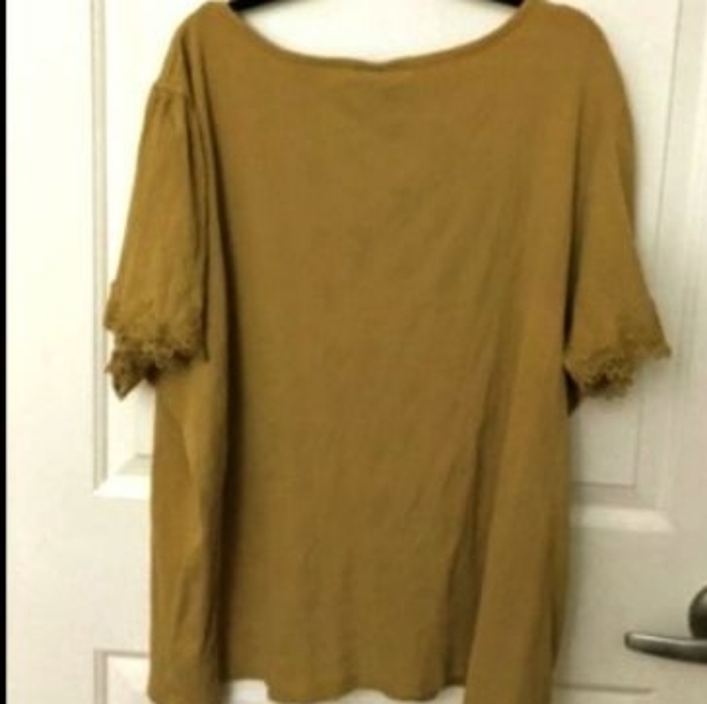 Ava & Viv Plus Sz Mustard Yellow Women's Blouse W/Decorative Lace Accent Sz 4X